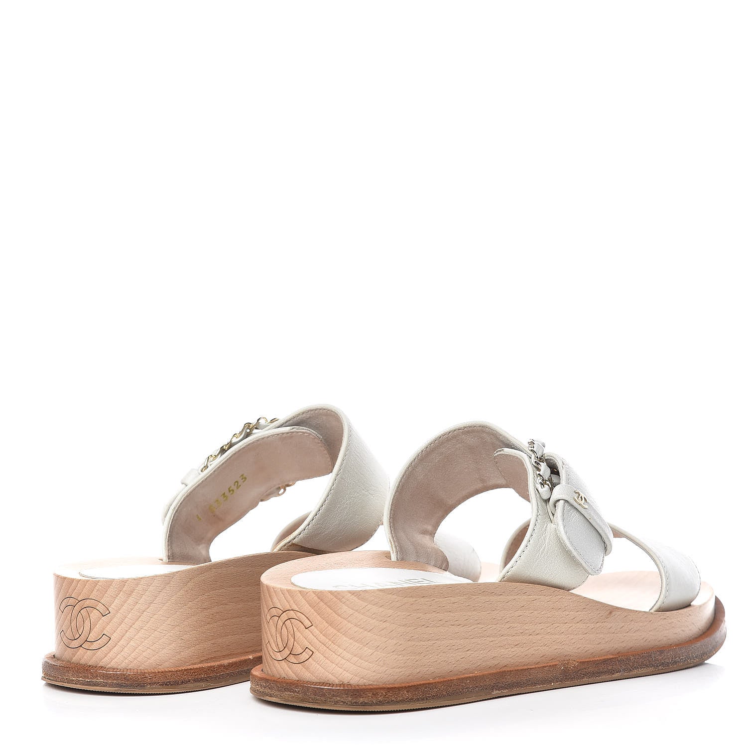 Chanel Calfskin Wood Buckle Sandals 40 White 4 of 11