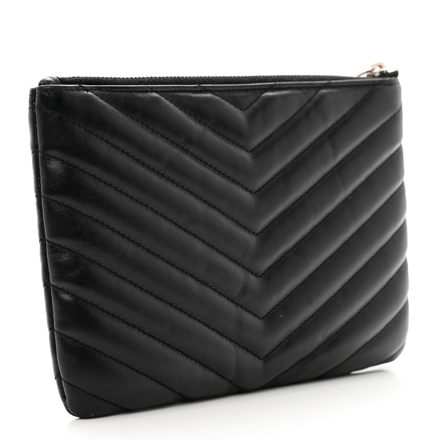 Calfskin Matelasse Chevron Monogram Pouch Black