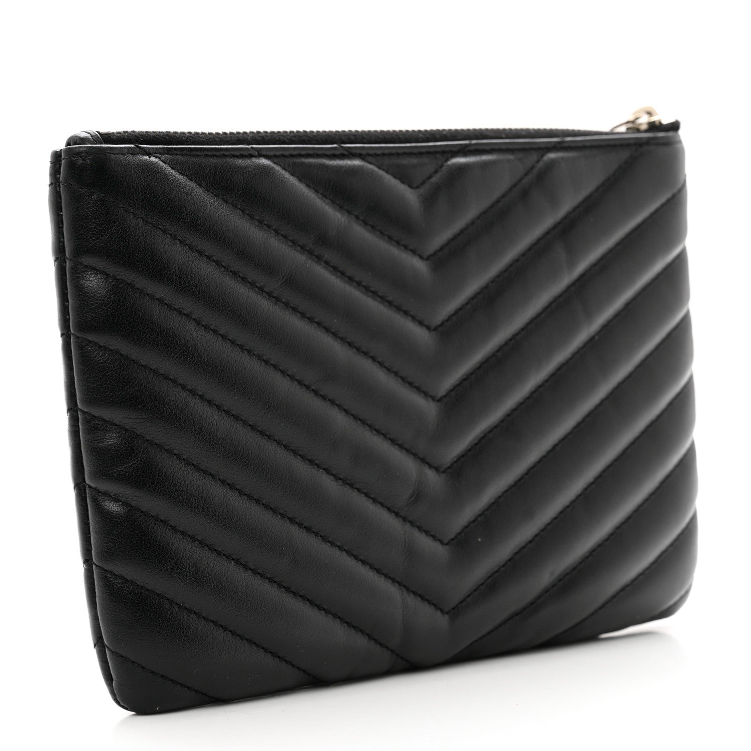 Saint Laurent Calfskin Matelasse Chevron Monogram Pouch Black 3 of 8