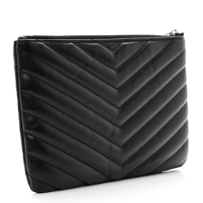 Saint Laurent Calfskin Matelasse Chevron Monogram Pouch Black 3 of 8