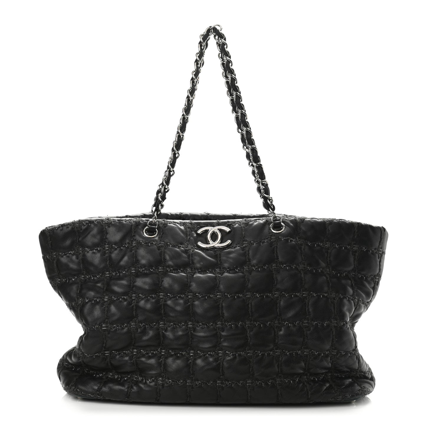 Lambskin Tweed Double Stitch Tote Black