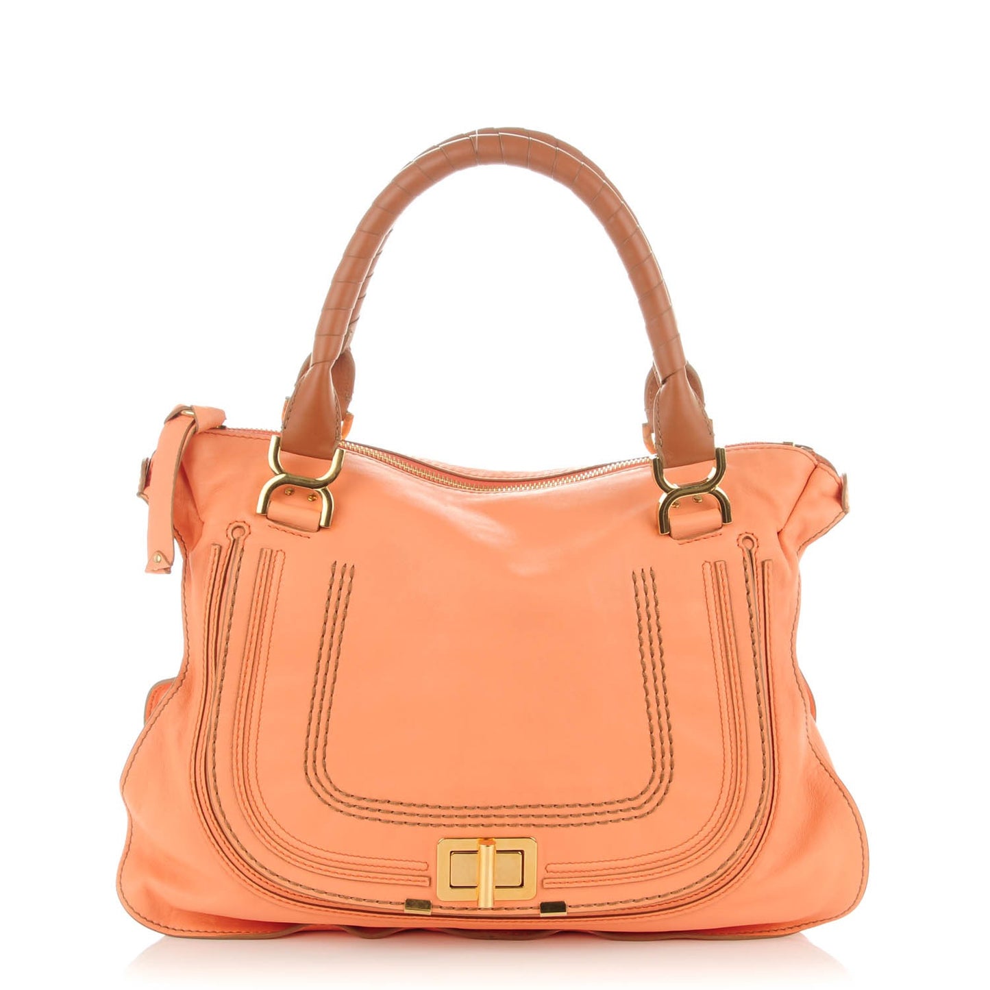 Calfskin Large Marcie Lock Satchel Peach Pink