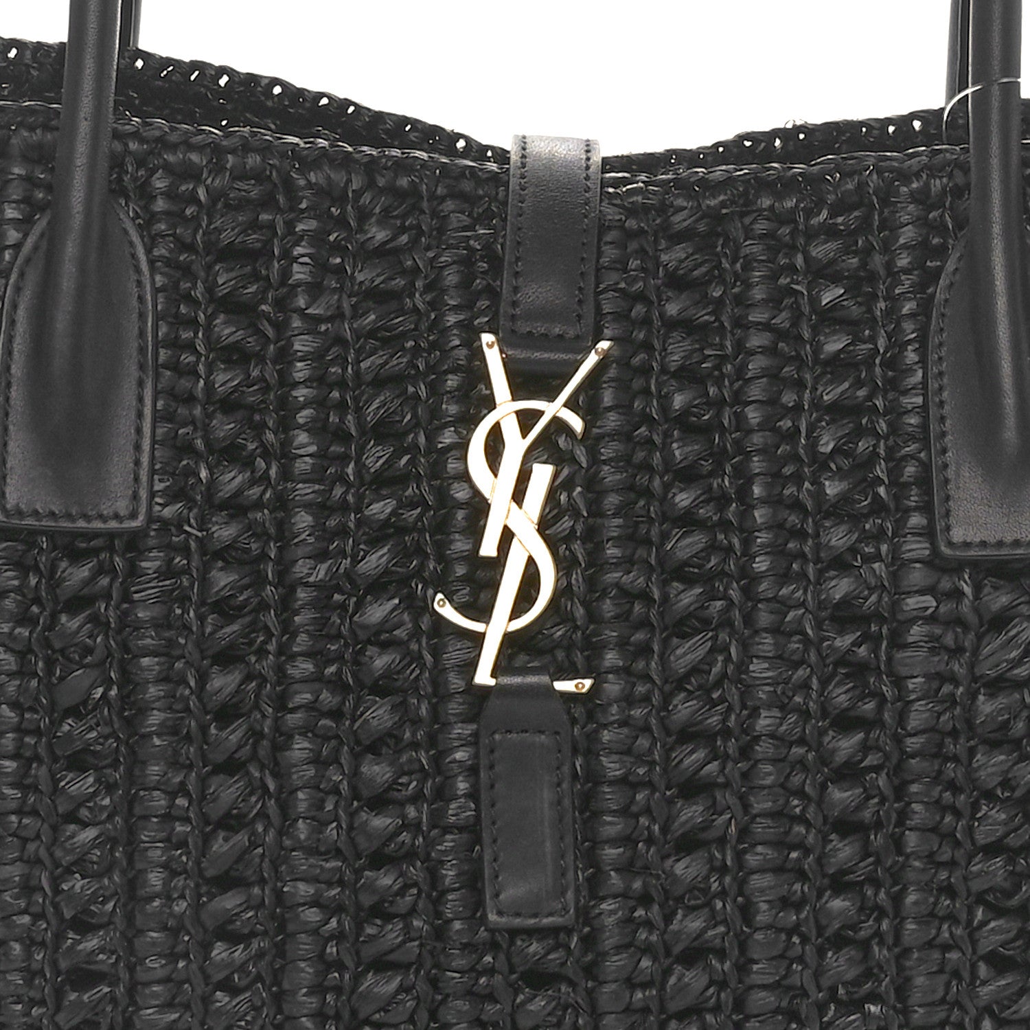 Saint Laurent Raffia Calfskin Panier Rectangle Tote Black 7 of 9