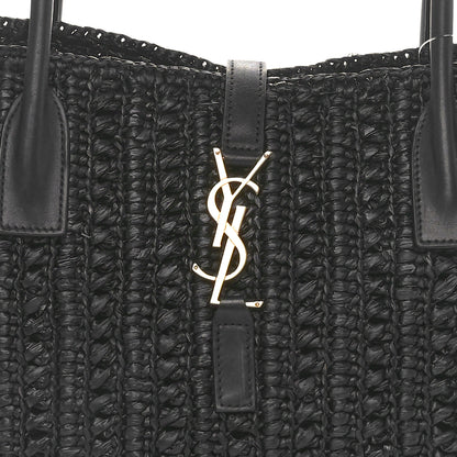Saint Laurent Raffia Calfskin Panier Rectangle Tote Black 7 of 9
