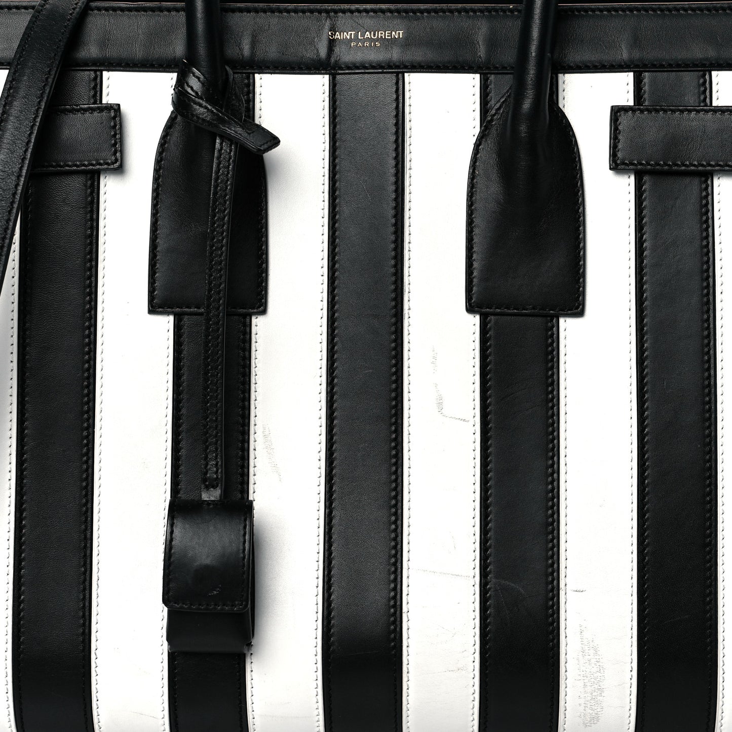 Calfskin Striped Small Sac De Jour Black White