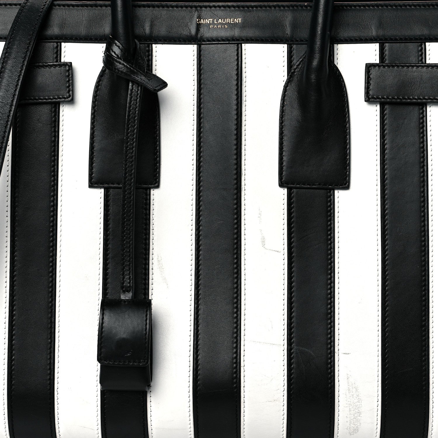 Saint Laurent Calfskin Striped Small Sac De Jour Black White 8 of 11