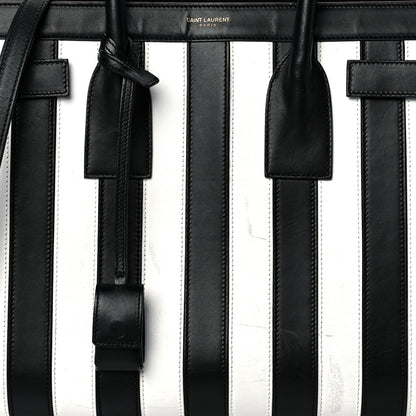 Saint Laurent Calfskin Striped Small Sac De Jour Black White 8 of 11