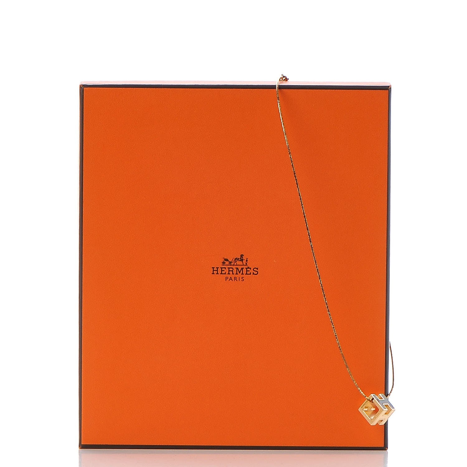 Hermes Gold Lacquered Cage d'H Pendant Necklace Black 10 of 10