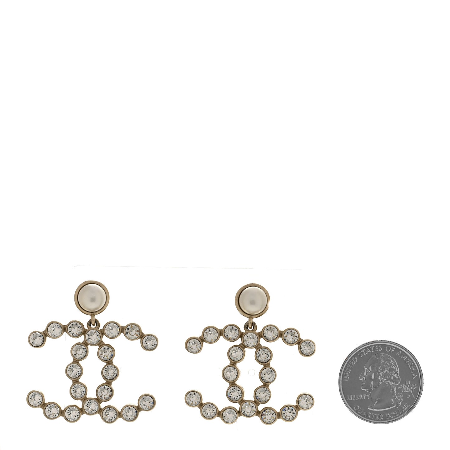 Crystal Pearl Large CC Drop Earrings Gold