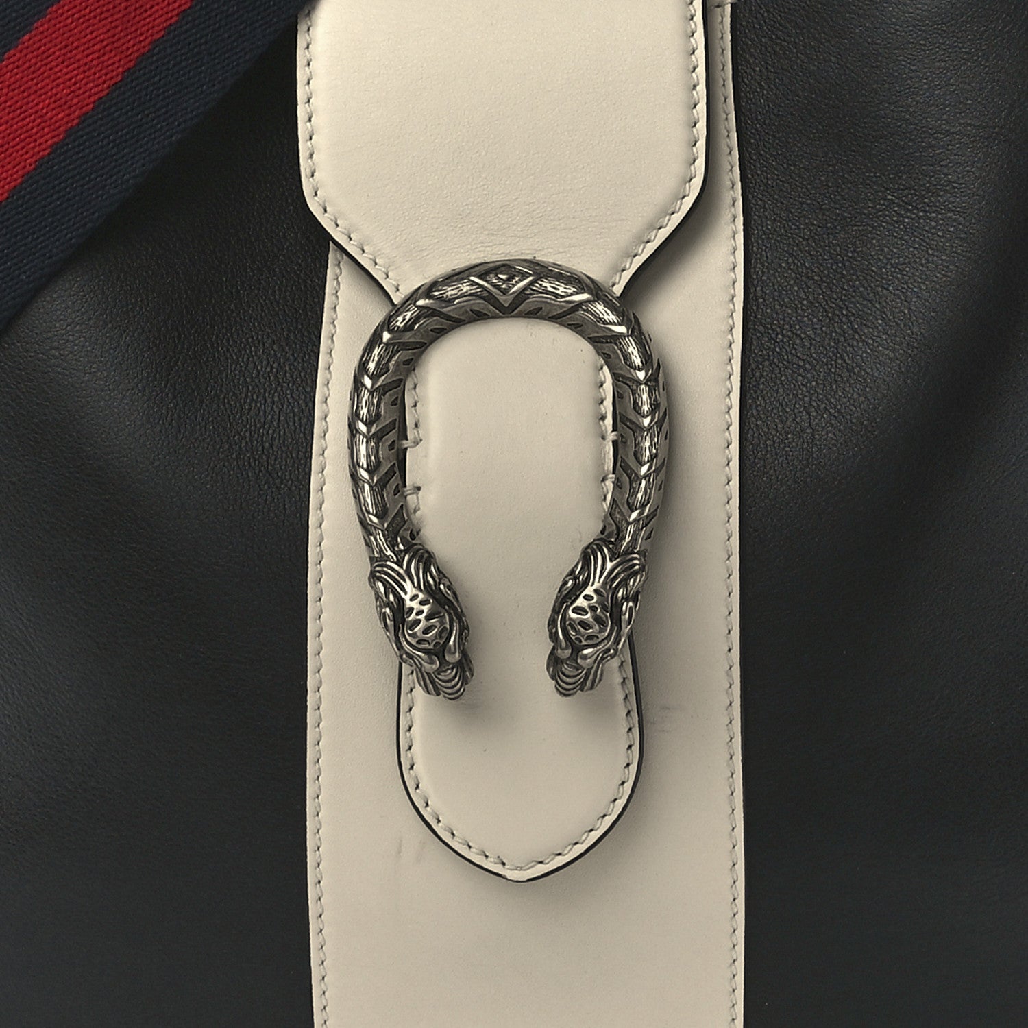 Gucci Calfskin Web Medium Dionysus Hobo Black White 9 of 12