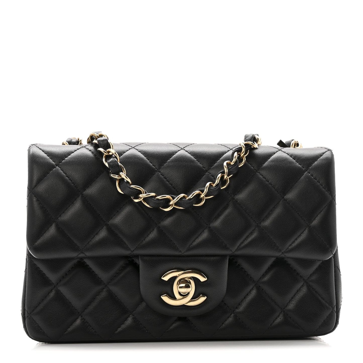 Lambskin Quilted Mini Rectangular Flap Black