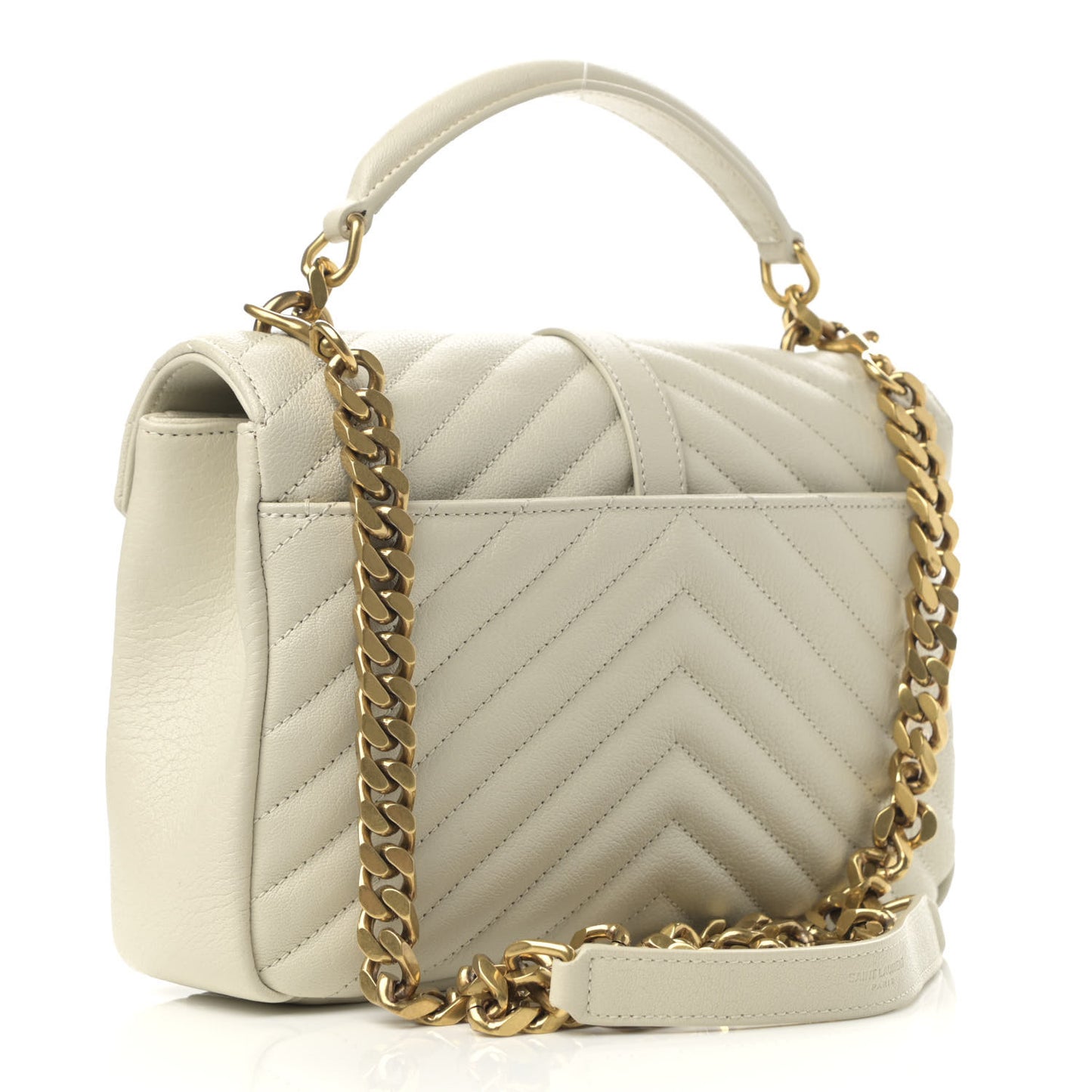 Sheepskin Matelasse Chevron Monogram Medium College Bag Vintage Blanc