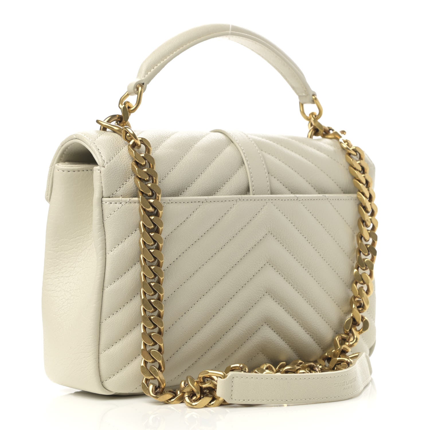 Saint Laurent Sheepskin Matelasse Chevron Monogram Medium College Bag Vintage Blanc 3 of 13