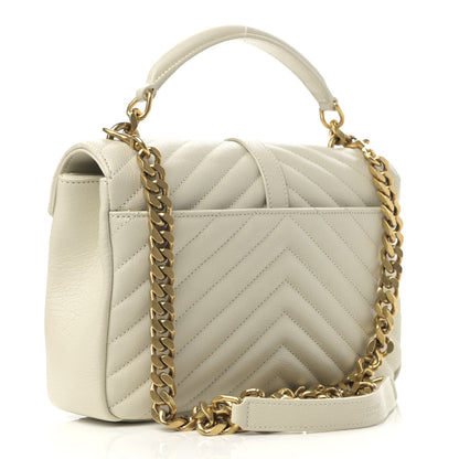 Saint Laurent Sheepskin Matelasse Chevron Monogram Medium College Bag Vintage Blanc 3 of 13
