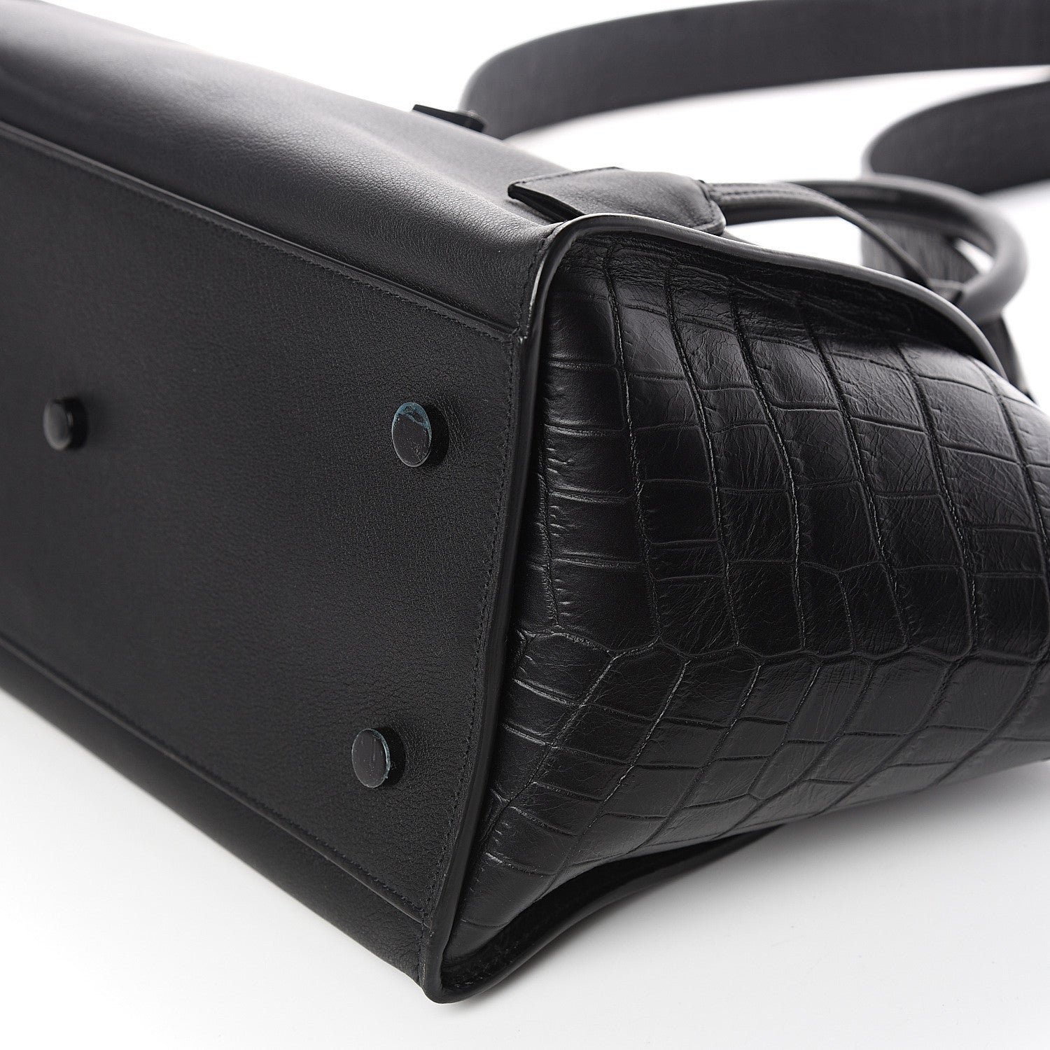 Saint Laurent Smooth Calfskin Crocodile Embossed Small Monogram Downtown Cabas Black 7 of 9