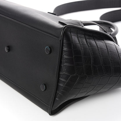 Saint Laurent Smooth Calfskin Crocodile Embossed Small Monogram Downtown Cabas Black 7 of 9
