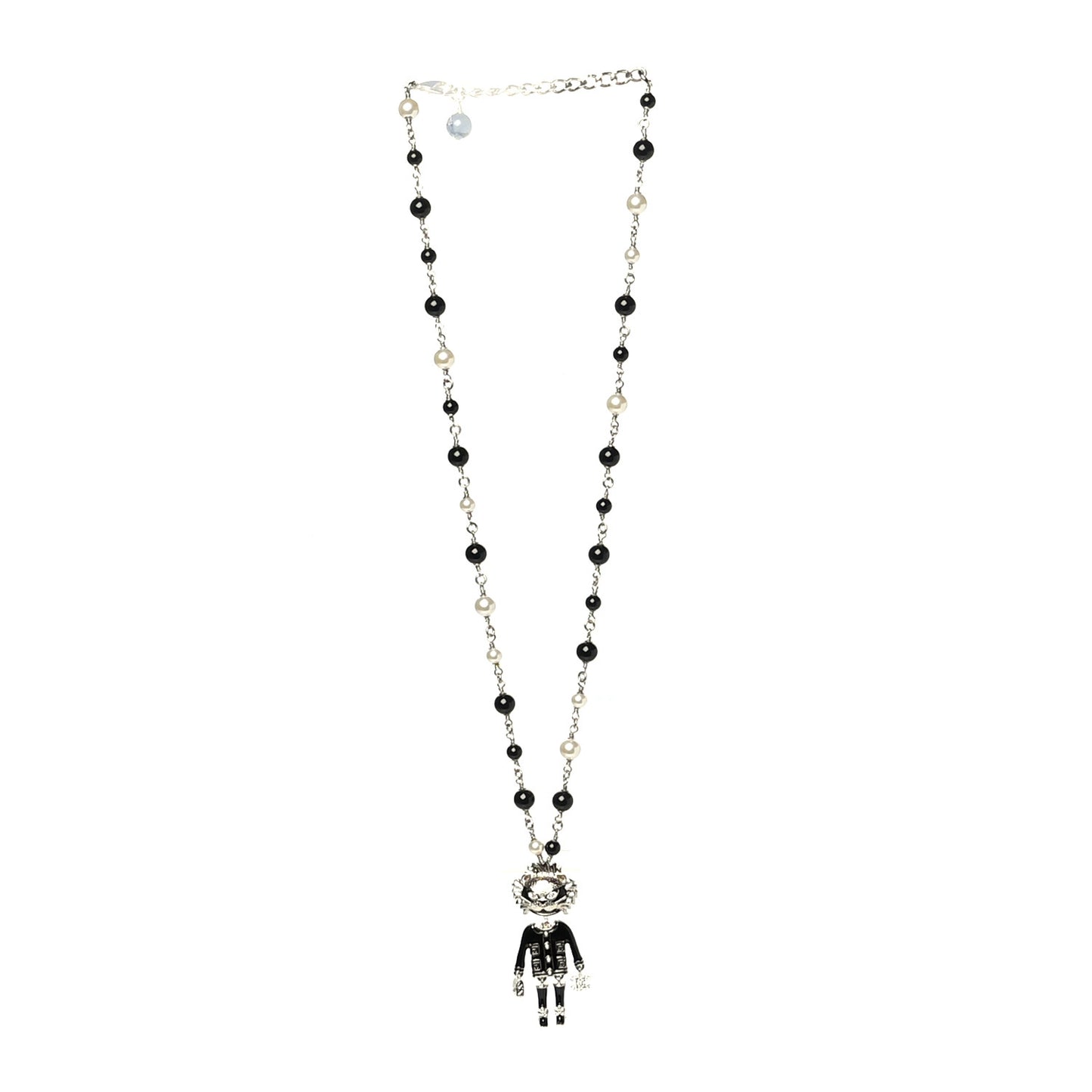 Gripoix Poured Glass Crystal Bead Pearl CC Lion Pendant Necklace Black Gold
