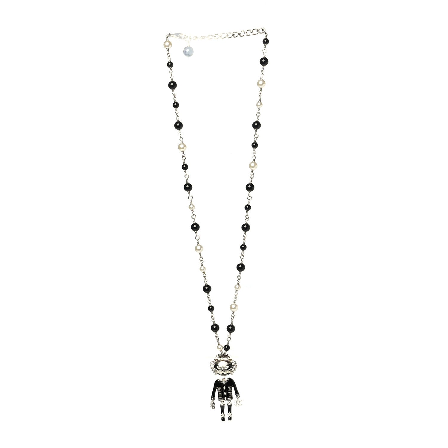 Chanel Gripoix Poured Glass Crystal Bead Pearl CC Lion Pendant Necklace Black Gold 3 of 5