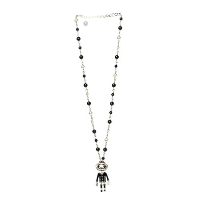 Chanel Gripoix Poured Glass Crystal Bead Pearl CC Lion Pendant Necklace Black Gold 3 of 5