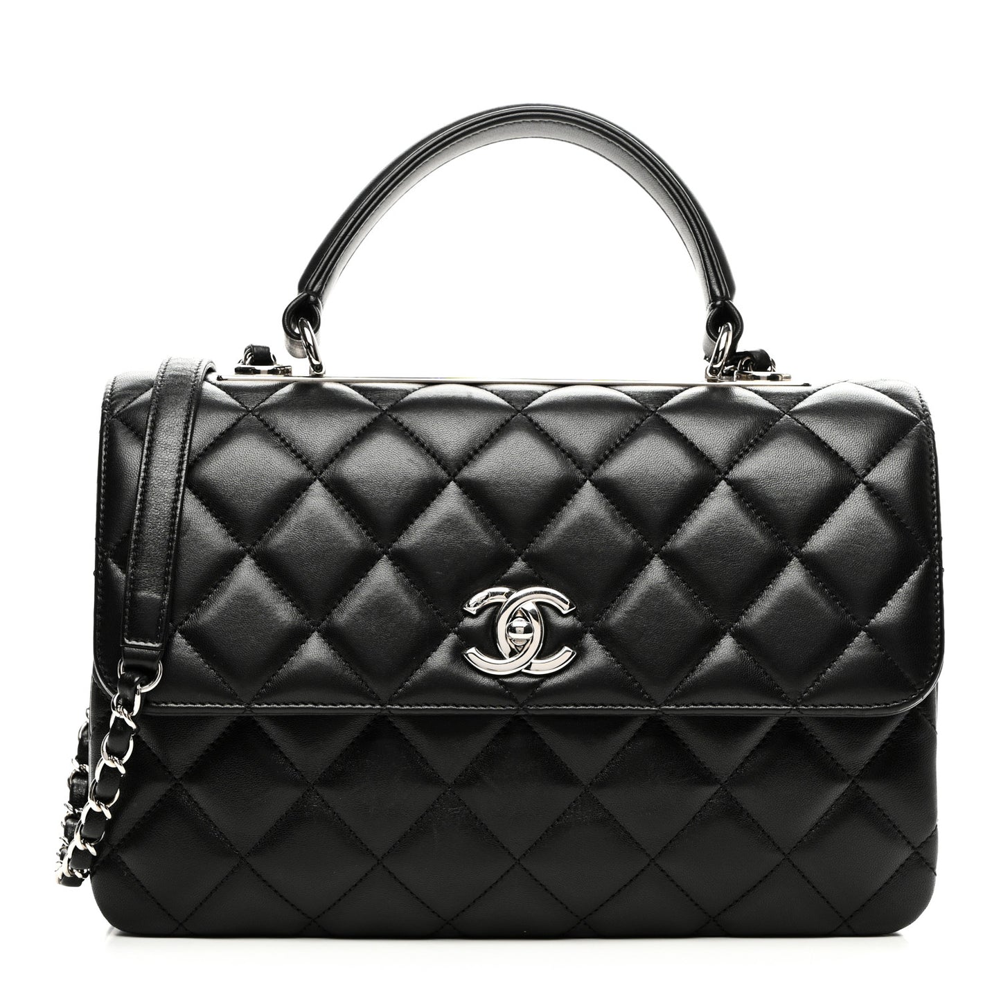 Lambskin Quilted Medium Trendy CC Flap Dual Handle Bag Black