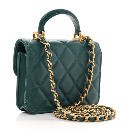 Chanel Lambskin Quilted Top Handle Flap Coin Purse With Chain Green 2 of 10