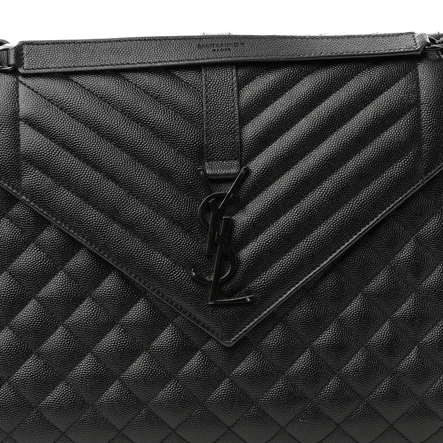 Grain De Poudre Textured Mixed Matelasse Large Triquilt Monogram Monochrome Satchel Black