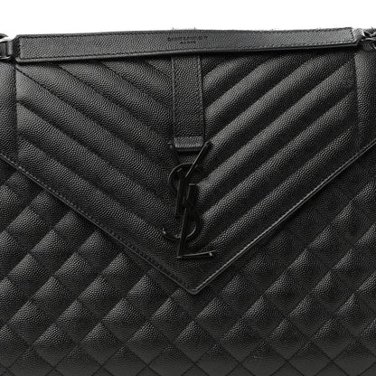 Saint Laurent Grain De Poudre Textured Mixed Matelasse Large Triquilt Monogram Monochrome Satchel Black 8 of 10