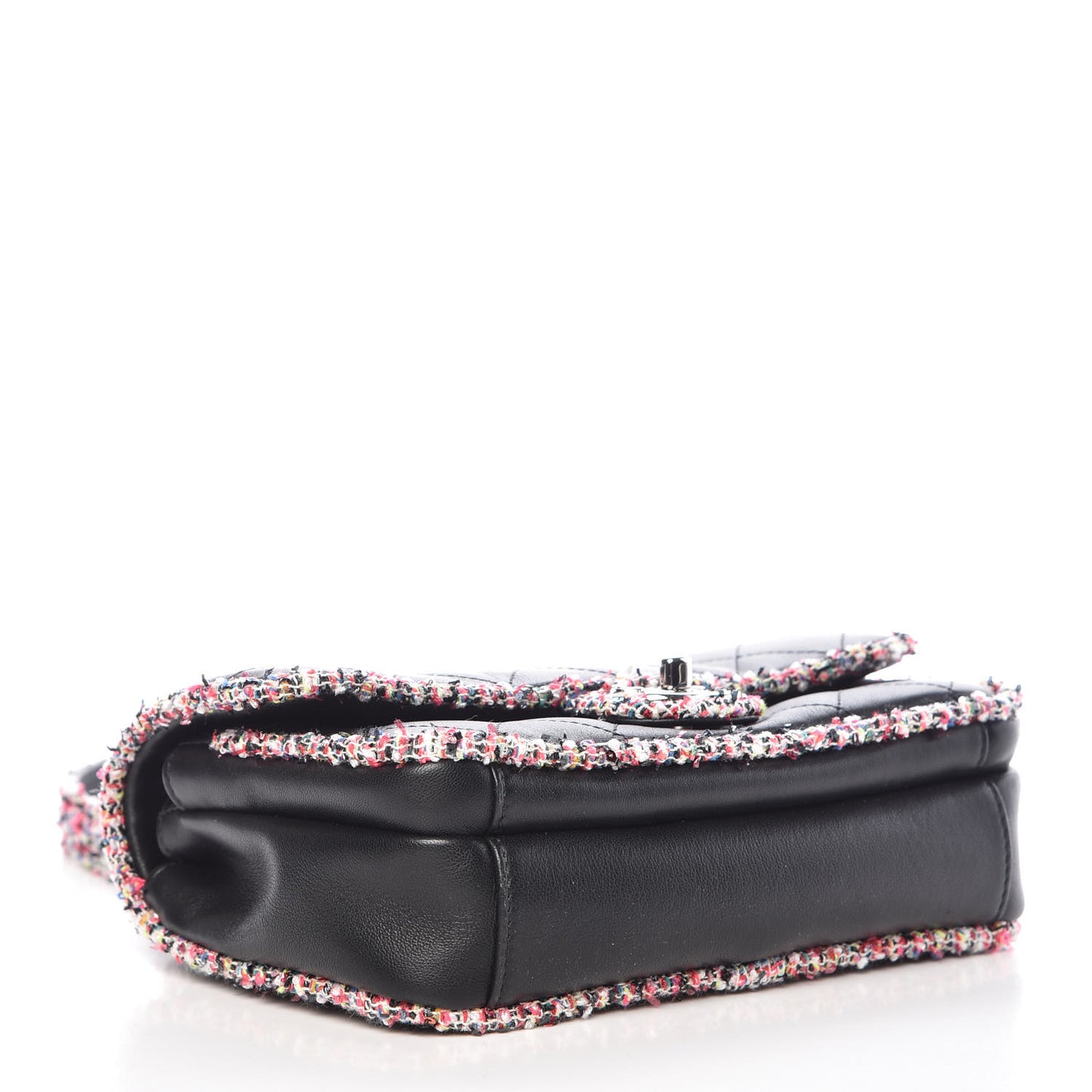 Lambskin Tweed Quilted Elegant Trim Flap Black