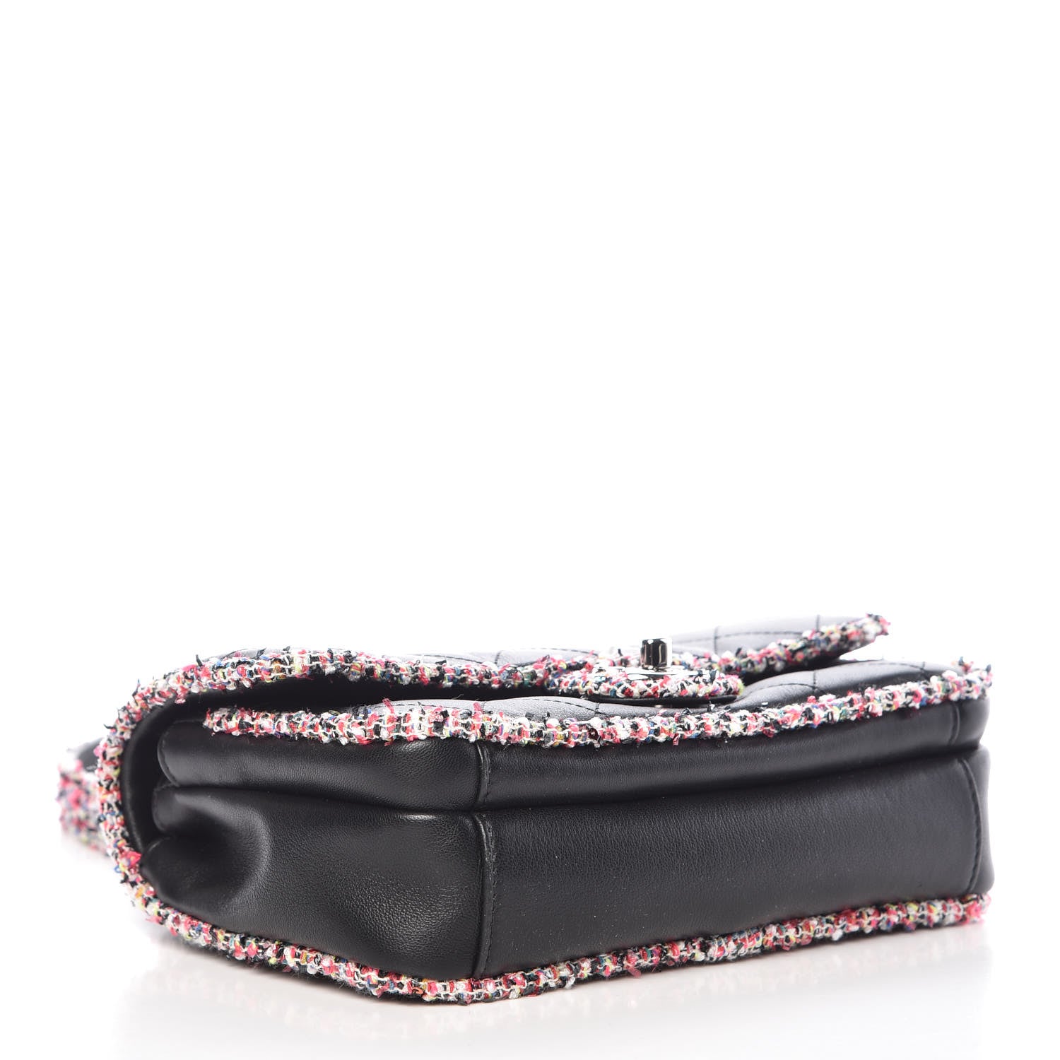 Chanel Lambskin Tweed Quilted Elegant Trim Flap Black 5 of 12