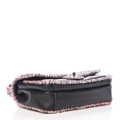 Chanel Lambskin Tweed Quilted Elegant Trim Flap Black 5 of 12