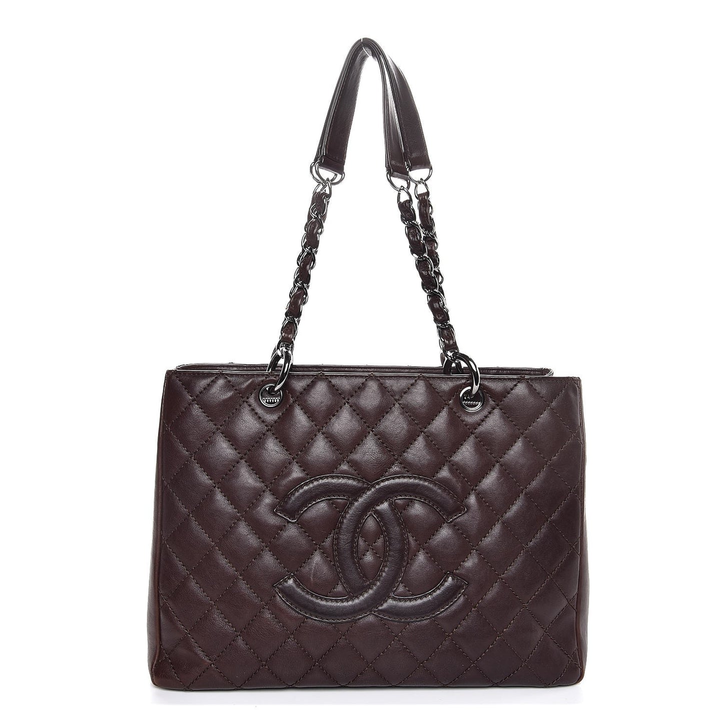 Calfskin Quilted Grand Shopping Tote GST Dark Brown