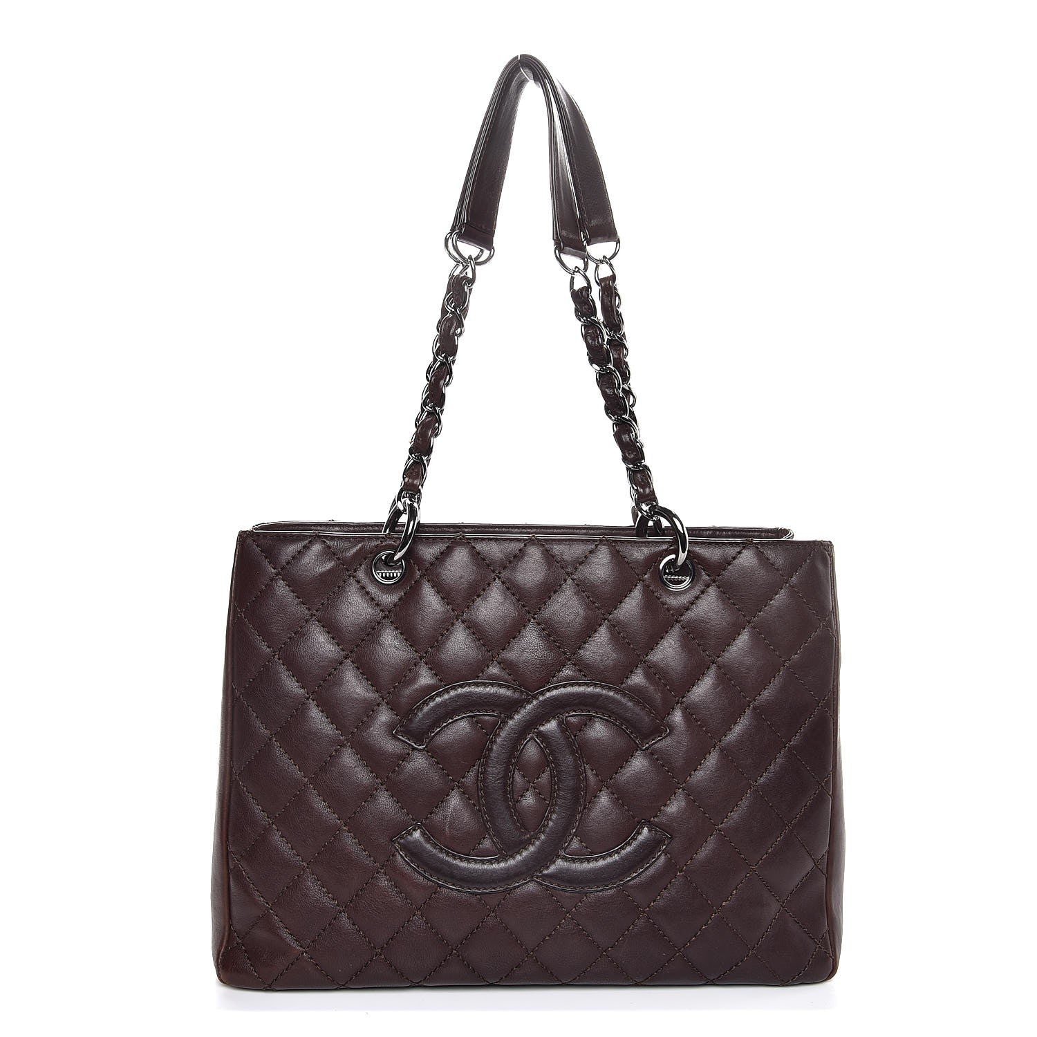 Chanel Calfskin Quilted Grand Shopping Tote GST Dark Brown 1 of 14