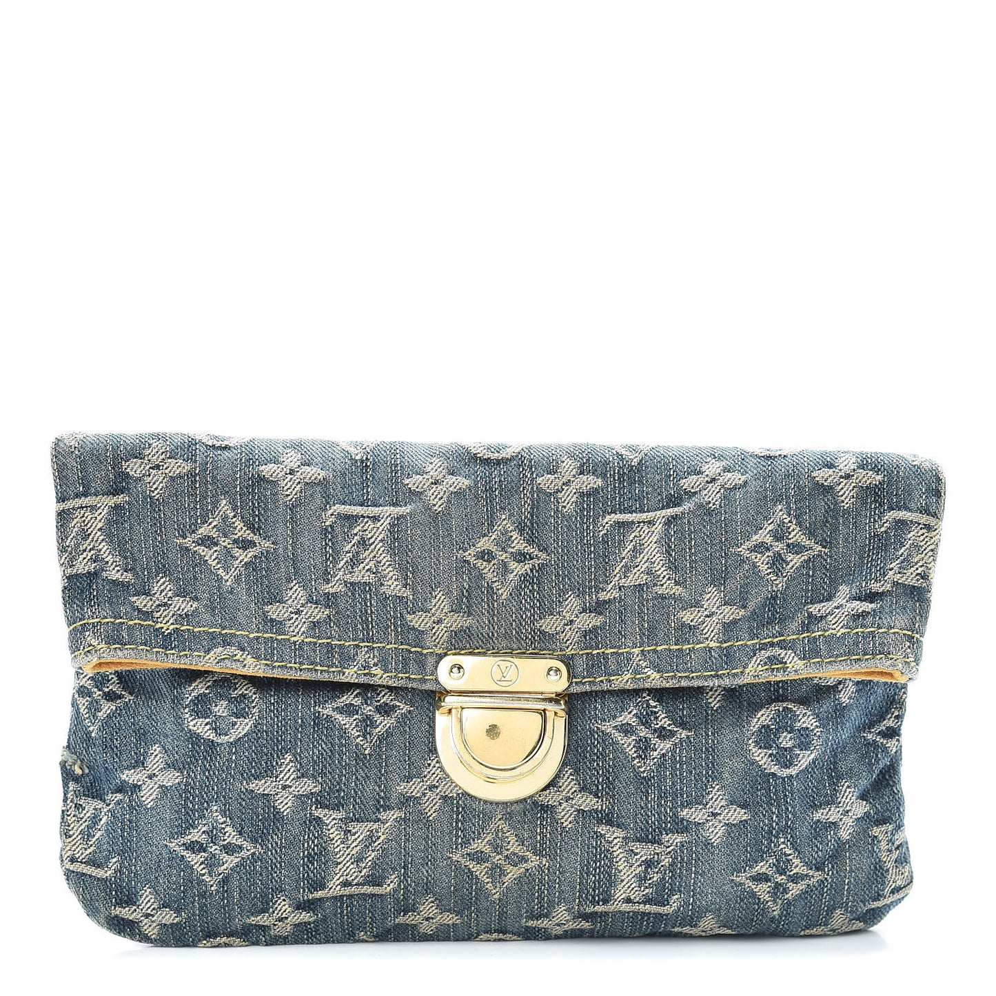 Monogram Denim Pochette Plat Clutch Blue