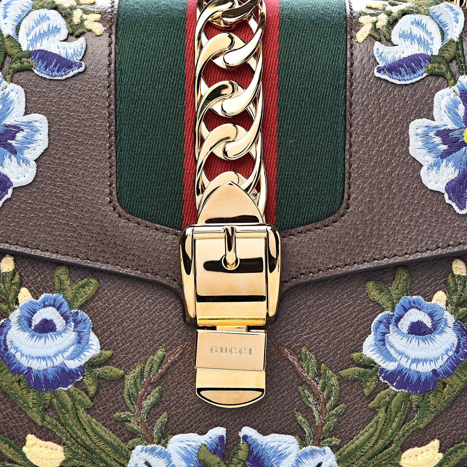 Gucci Calfskin Embroidered Medium Sylvie Top Handle Bag New Acero Multicolor 10 of 10