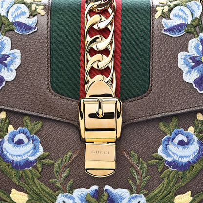 Gucci Calfskin Embroidered Medium Sylvie Top Handle Bag New Acero Multicolor 10 of 10