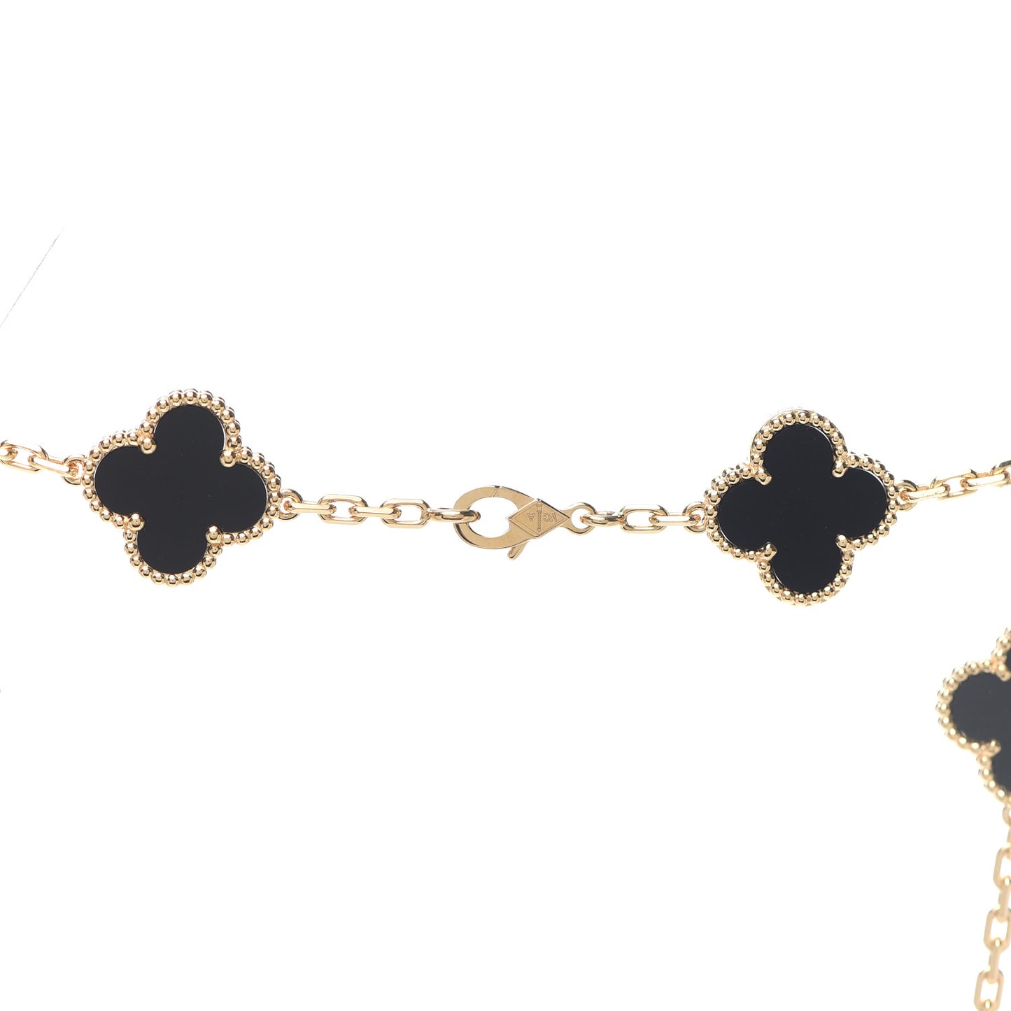 18K Yellow Gold Black Onyx 10 Motifs Vintage Alhambra Necklace