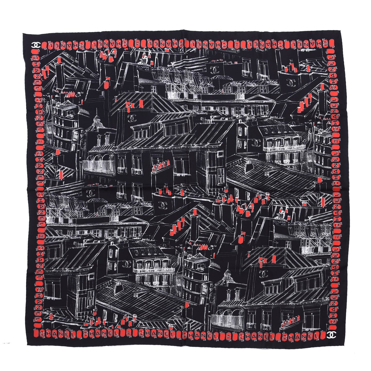 Silk Logo Square Scarf Red Black