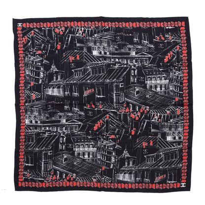 Chanel Silk Logo Square Scarf Red Black 1 of 3