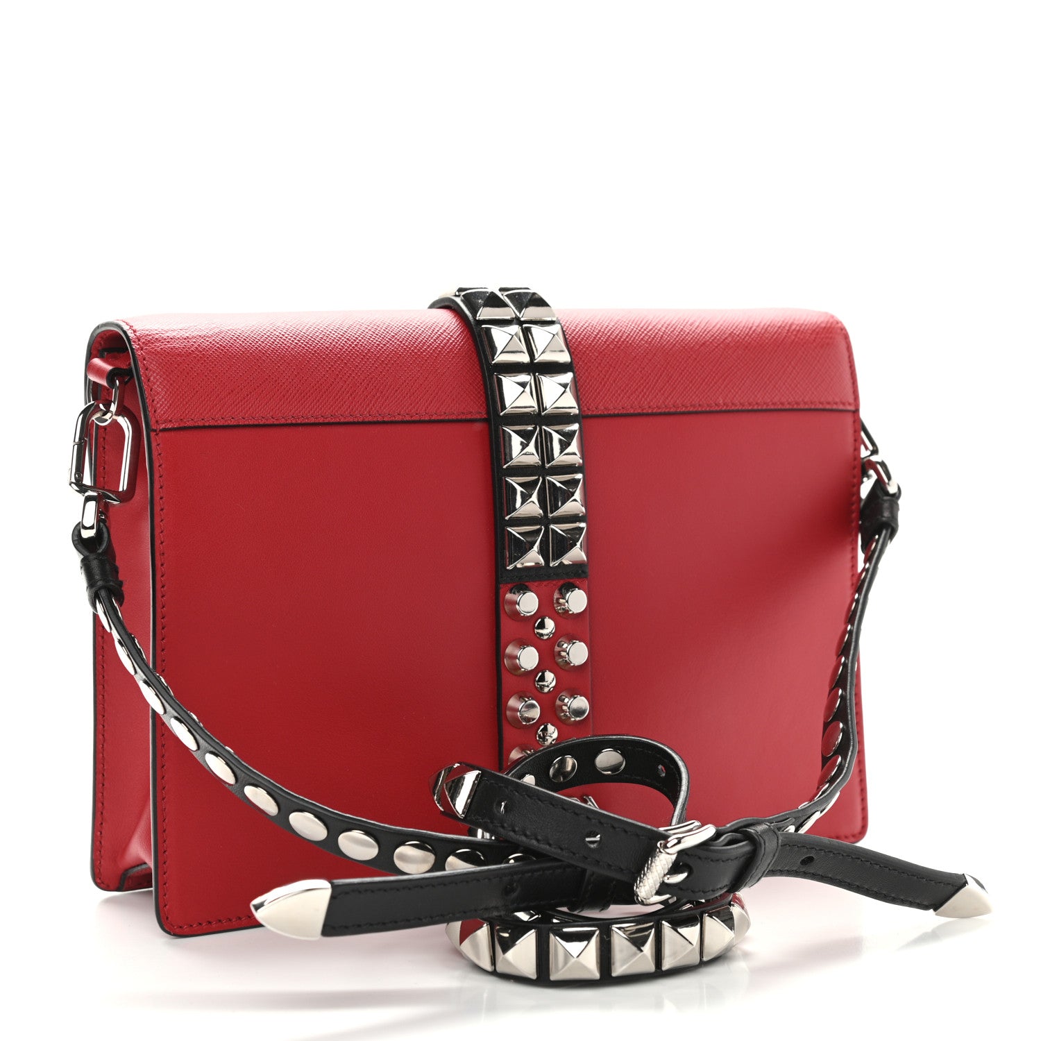 Prada Saffiano City Calfskin Studded Large Elektra Shoulder Bag Fuoco Black 3 of 9