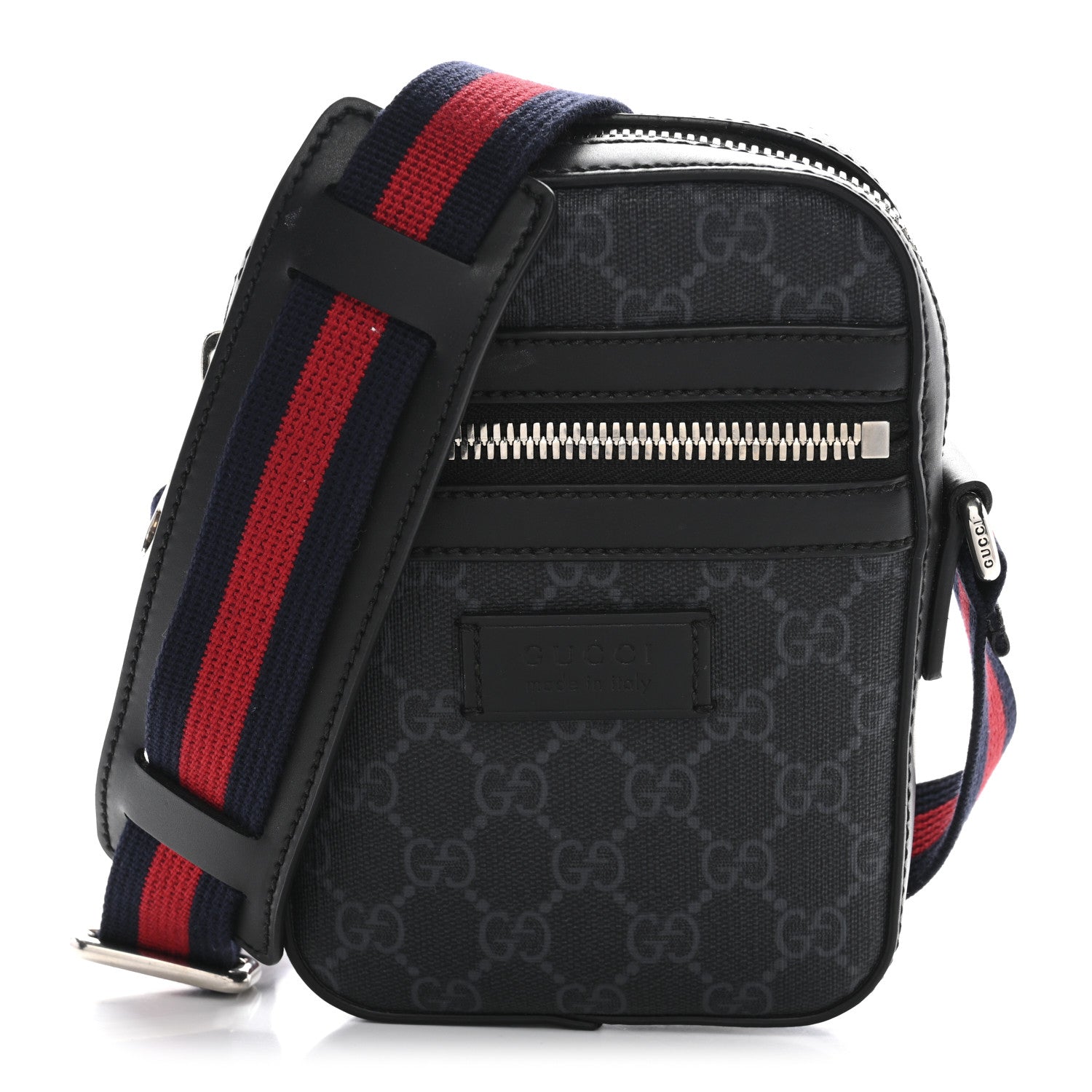 Gucci GG Supreme Monogram Appia Calfskin Web Small Camera Messenger Bag Black Grey 1 of 11