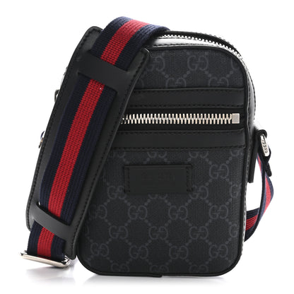 Gucci GG Supreme Monogram Appia Calfskin Web Small Camera Messenger Bag Black Grey 1 of 11