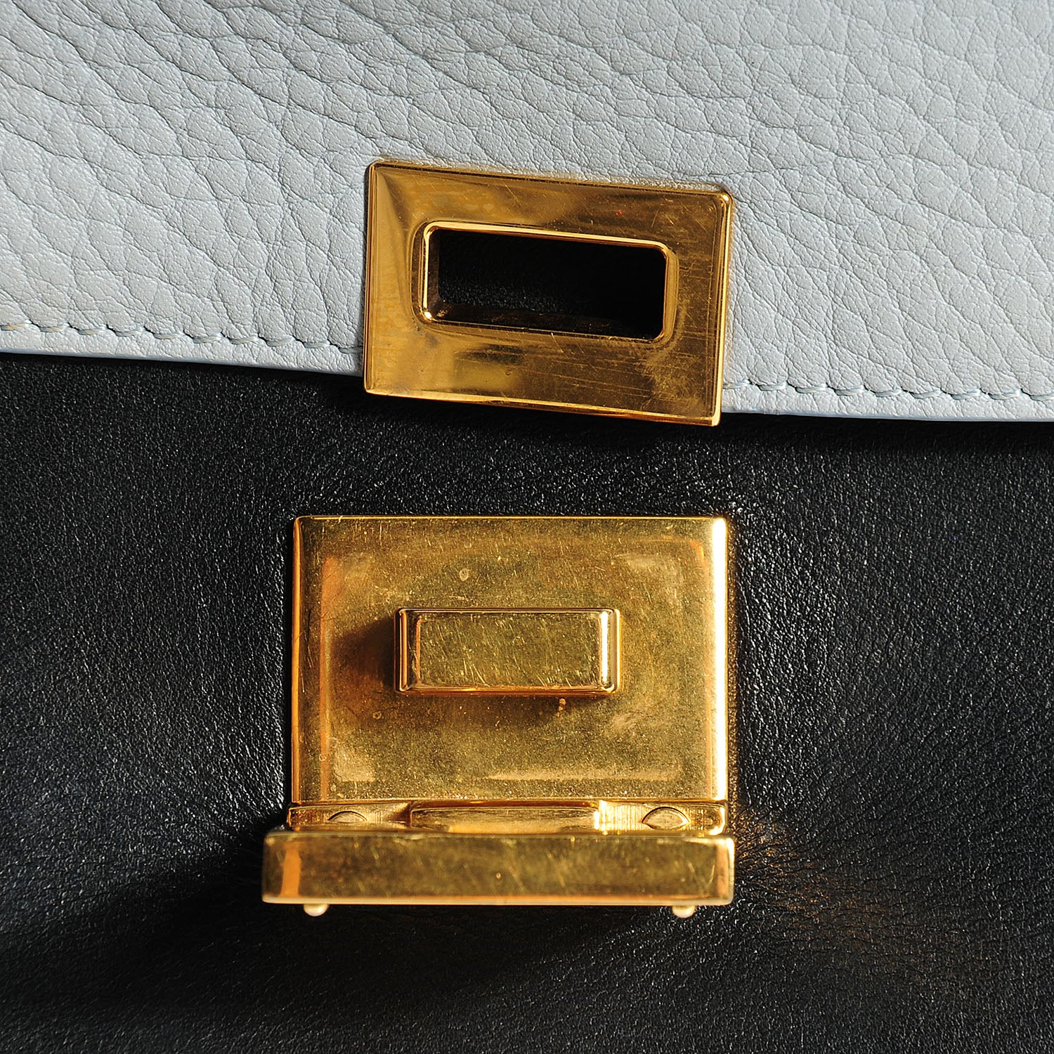 Celine Pebbled Calfskin and Suede Small Tri-Color Trapeze Light Blue 6 of 9