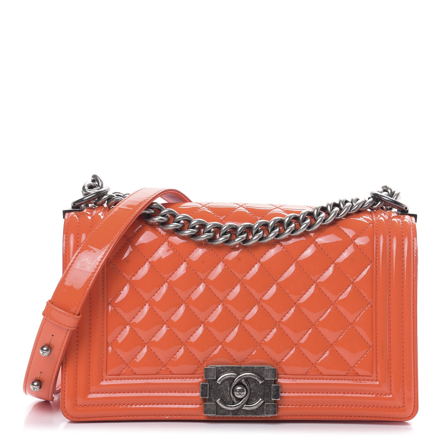Chanel Patent Quilted Medium Boy Flap Orange 1 of 17
