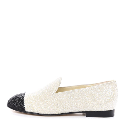 Chanel Pearls Embroidery Mocassin Loafers 35.5 Black Ivory 1 of 9