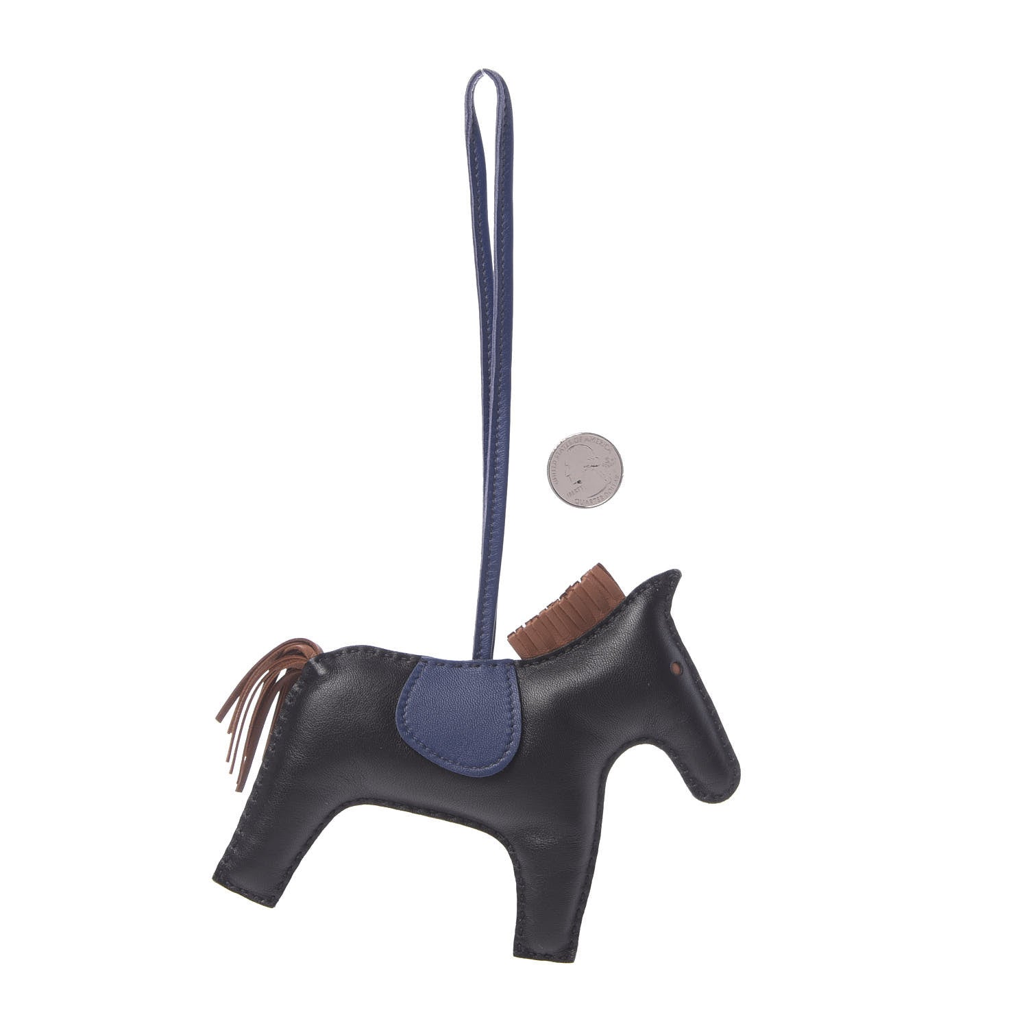 Hermes Milo Lambskin Grigri Rodeo Horse Bag Charm GM Black Bleu Saphir Gold 2 of 5
