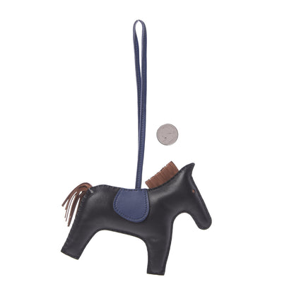 Hermes Milo Lambskin Grigri Rodeo Horse Bag Charm GM Black Bleu Saphir Gold 2 of 5