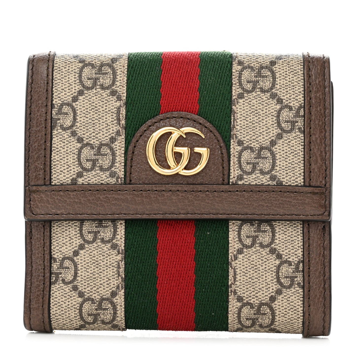 GG Supreme Monogram Web Ophidia French Flap Wallet Beige New Acero