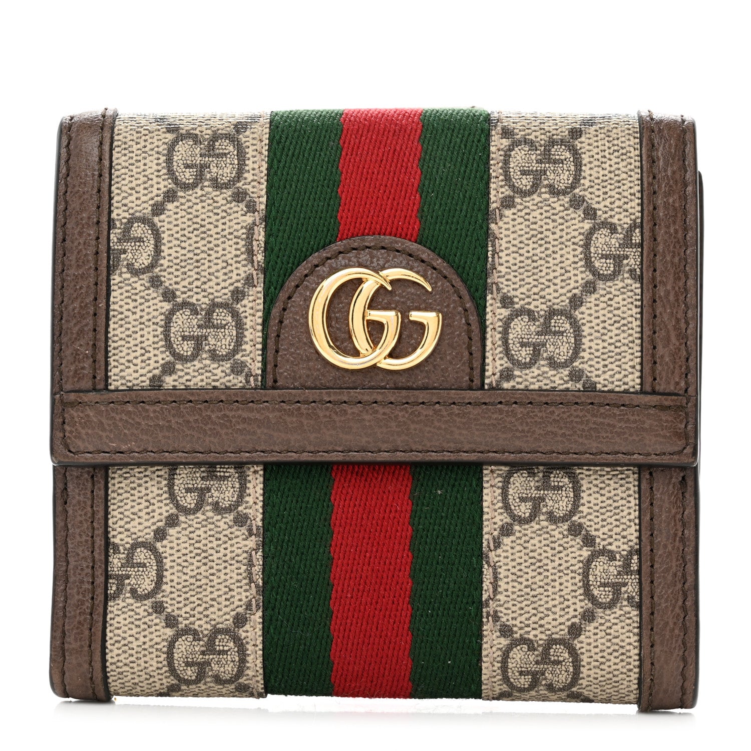 Gucci GG Supreme Monogram Web Ophidia French Flap Wallet Beige New Acero 1 of 7