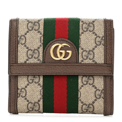 Gucci GG Supreme Monogram Web Ophidia French Flap Wallet Beige New Acero 1 of 7