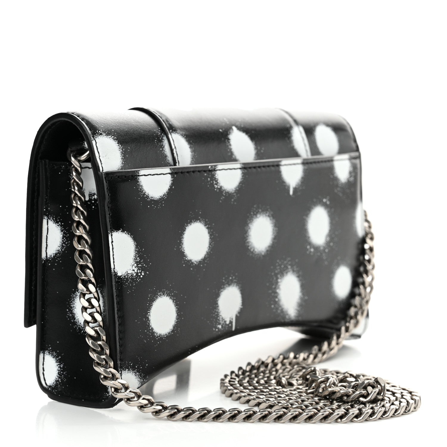 Balenciaga Shiny Box Calfskin Polka Dot Hourglass Chain Bag Black White 3 of 12